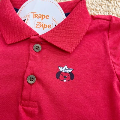 Conj. Camisa Gola Polo Doguinho e Bermuda Âncoras - Vermelho e Marinho